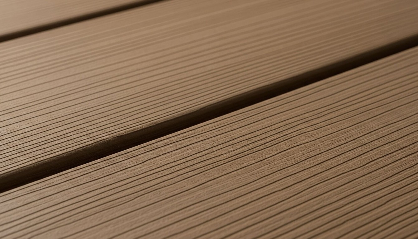 Close-up of composite deck material showing low-maintenance, weather-resistant surface texture